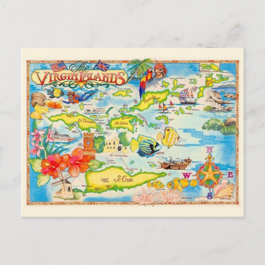 Kleurrijke Maagdeneilanden Kaart Briefkaart (Voorkant)