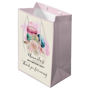Kleurrijke Macarons en Bloemen Waterverf Bedankt Medium Cadeauzakje
