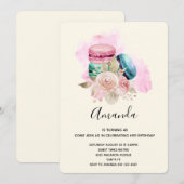 Kleurrijke Macarons en Bloemen Waterverf Verjaarda Kaart (Voorkant / Achterkant)