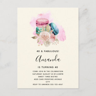 Kleurrijke Macarons en Bloemen Waterverf Verjaarda Uitnodiging Briefkaart