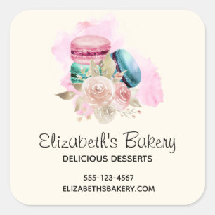 Kleurrijke Macarons en Flowers Waterverf Business Vierkante Sticker