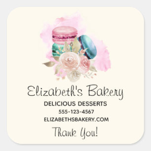 Kleurrijke Macarons en Flowers Waterverf Business Vierkante Sticker