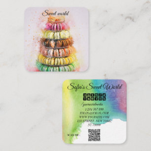 Kleurrijke Macarons Snoepjes Qr Code Modern Vierkante Visitekaartje