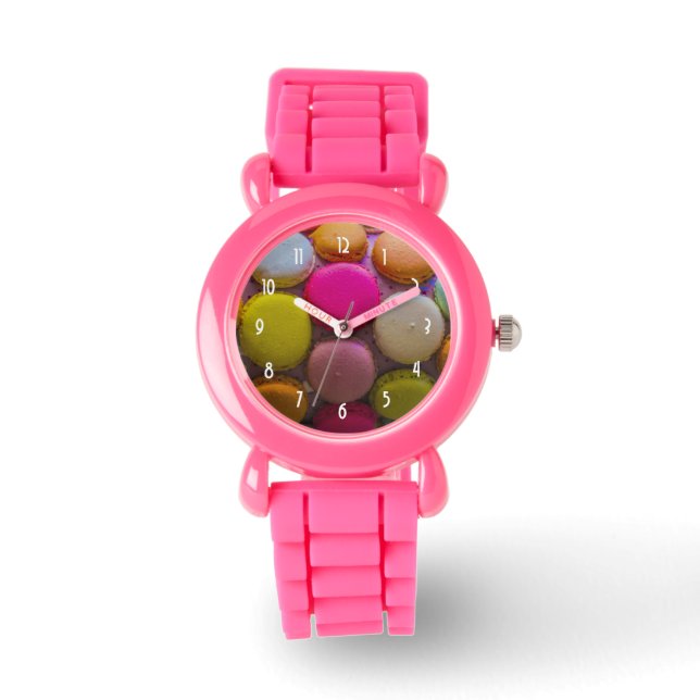 Kleurrijke Macarons Tasty Bked Dessert Horloge (Voorkant)