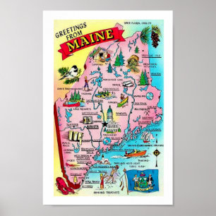 Kleurrijke  Maine Kaart Print