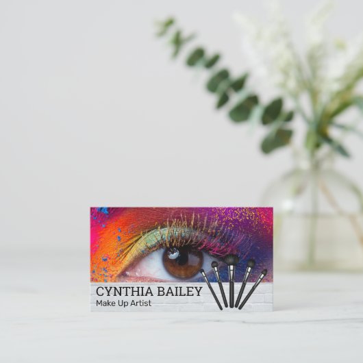 Kleurrijke make-up en penselen | Vrouwenoog Visitekaartje (Staand voorkant)