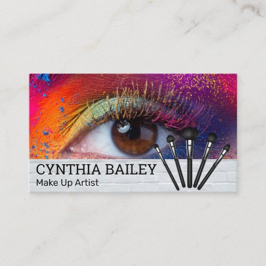 Kleurrijke make-up en penselen | Vrouwenoog Visitekaartje (Voorkant)