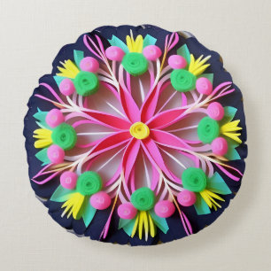 Kleurrijke Mandala Bloem Rond Kussen