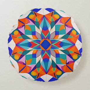 Kleurrijke Mandala Bloem Rond Kussen