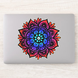 Kleurrijke Mandala Bloem Rood Blauw Zwart Sticker