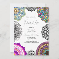Kleurrijke mandala Diwali-nacht uitnodiging
