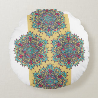 Kleurrijke Mandala Floral Art Pattern. Rond Kussen