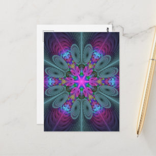 Kleurrijke Mandala Fraaie Fractale Kunst Kaleidosc Briefkaart
