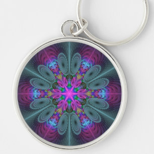 Kleurrijke Mandala Fraaie Fractale Kunst Kaleidosc Sleutelhanger