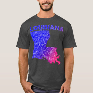 Kleurrijke mandala kunst kaart van Louisiana met t T-shirt