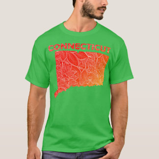 Kleurrijke mandala kunstkaart van Connecticut met T-shirt