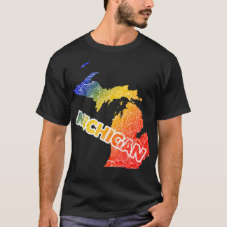 Kleurrijke mandala kunstkaart van Michigan met tek T-shirt