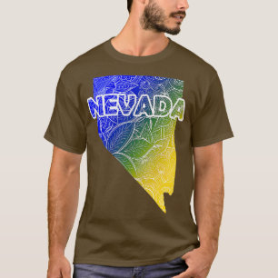 Kleurrijke mandala kunstkaart van Nevada met tekst T-shirt