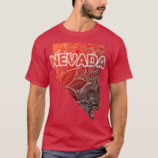 Kleurrijke mandala kunstkaart van Nevada met tekst T-shirt