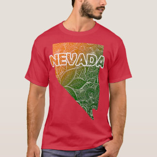 Kleurrijke mandala kunstkaart van Nevada met tekst T-shirt