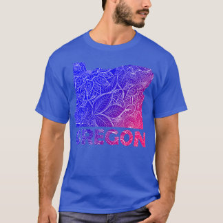 Kleurrijke mandala kunstkaart van Oregon met tekst T-shirt