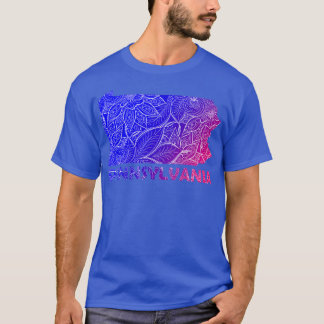 Kleurrijke mandala kunstkaart van Pennsylvania met T-shirt