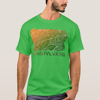 Kleurrijke mandala kunstkaart van Pennsylvania met T-shirt