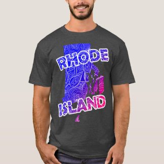 Kleurrijke mandala kunstkaart van Rhode Island met T-shirt