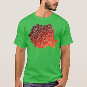 Kleurrijke mandala kunstkaart van Roemenië met tek T-shirt