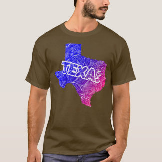 Kleurrijke mandala kunstkaart van Texas met tekst T-shirt