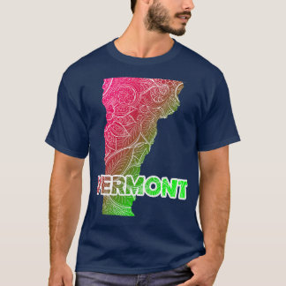 Kleurrijke mandala kunstkaart van Vermont met teks T-shirt