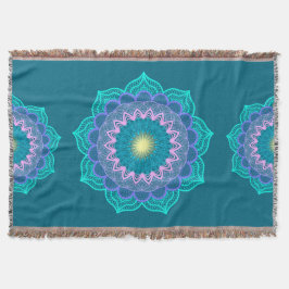 Kleurrijke Mandala op Blauwe Achtergrond Deken