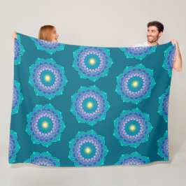 Kleurrijke Mandala op Blauwe Achtergrond Fleece Deken