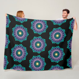 Kleurrijke Mandala op Zwarte Achtergrond Fleece Deken