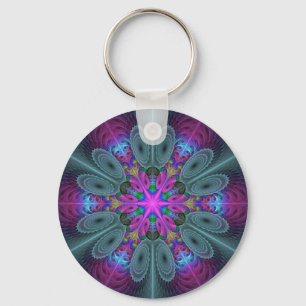 Kleurrijke Mandala Opvallende Fractale Kunst Kalei Sleutelhanger