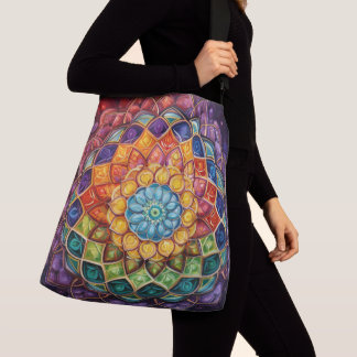 Kleurrijke mandala print boodschappentas crossbody tas