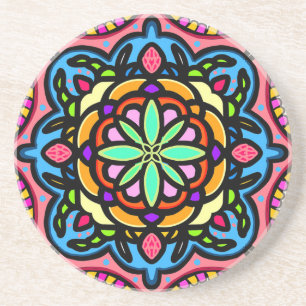 Kleurrijke mandala zandsteen onderzetter