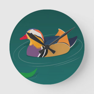 Kleurrijke Mandarijneend Moderne Kunst op Groen Ronde Klok