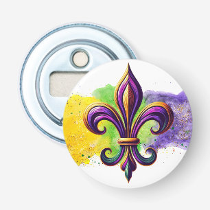 Kleurrijke Mardi Gras Fleur de lis Button Flesopener