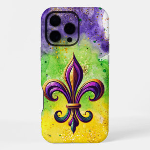 Kleurrijke Mardi Gras Fleur de lis iPhone 16 Pro Max Hoesje