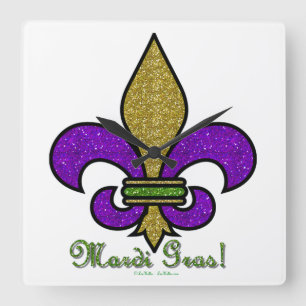 Kleurrijke Mardi Gras Fleur De Lis Vierkante Klok