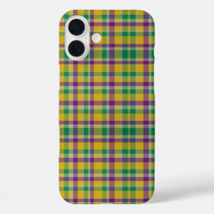 Kleurrijke Mardi Gras gingham patterned iPhone 16 Plus Hoesje