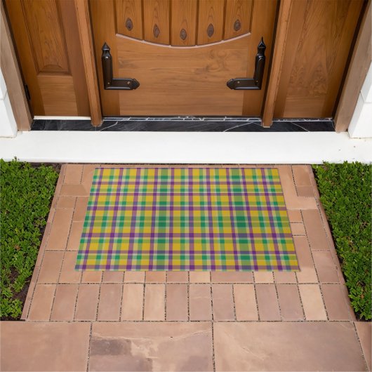 Kleurrijke Mardi Gras gingham patterned Deurmat (Buiten)