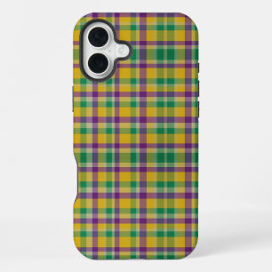 Kleurrijke Mardi Gras gingham patterned iPhone 16 Plus Hoesje