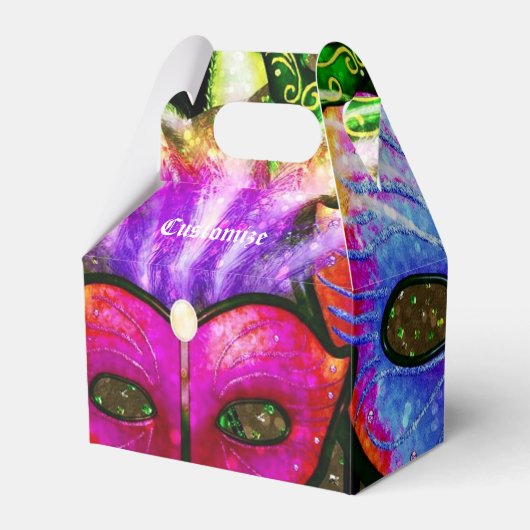 Kleurrijke Mardi Gras Maskers Gable Favor Box Bedankdoosjes (Voorkant Zijde)