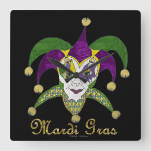Kleurrijke Mardi Gras Narren Masker Vierkante Klok