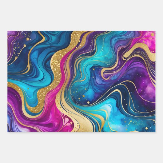 Kleurrijke Marmeren Inkt Art Wrapping Paper Sheets (Voorkant 2)