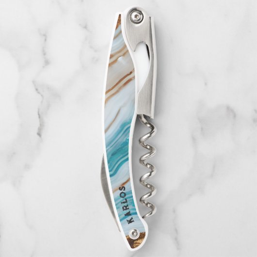 Kleurrijke marmeren textuur golvende patroon monog kurkentrekker (Achterkant)