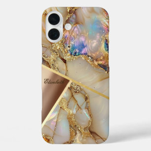 Kleurrijke marmeren textuur, goud glitter geometri iPhone 16 plus hoesje