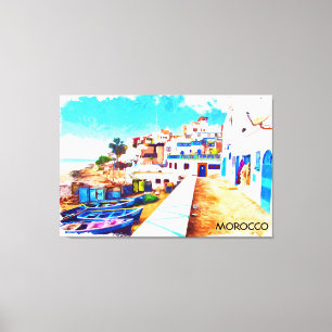 Kleurrijke Marokko Reizen Waterverf Canvas Afdruk